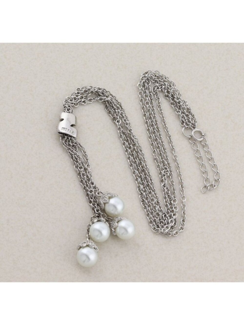 Sterling Silver Two Strand Pearl Lariat Drop Necklace 16" to 18" - Picture 7 of 8